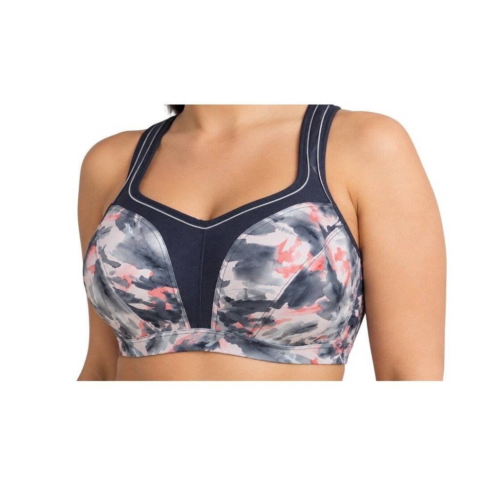 Panache Sport Womens 32GG Gray Coral Abstract Underwire High Impact Sports Bra